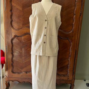 Vintage 90s Linen Vest and Midi Skirt Set Size L/XL